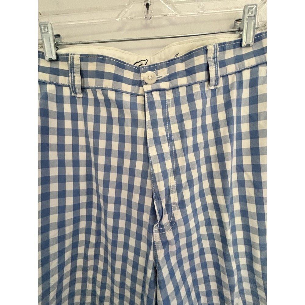 Roundtree & York Light Blue White Checked Flat Front Slash Pocket Shorts 42x11 - Picture 2 of 9